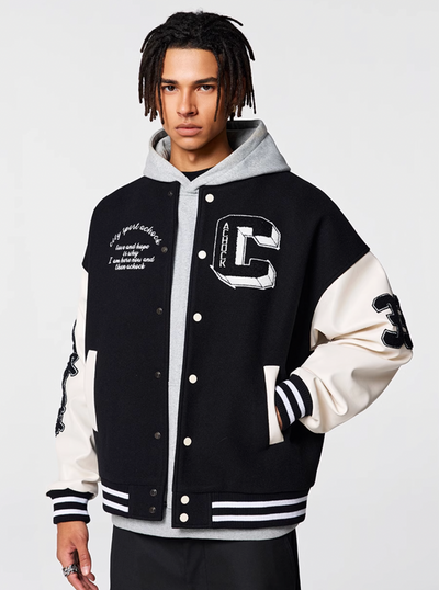 Racer varsity jacket | Achock Basic Embroidery Varsity Jacket | Face 3 Face