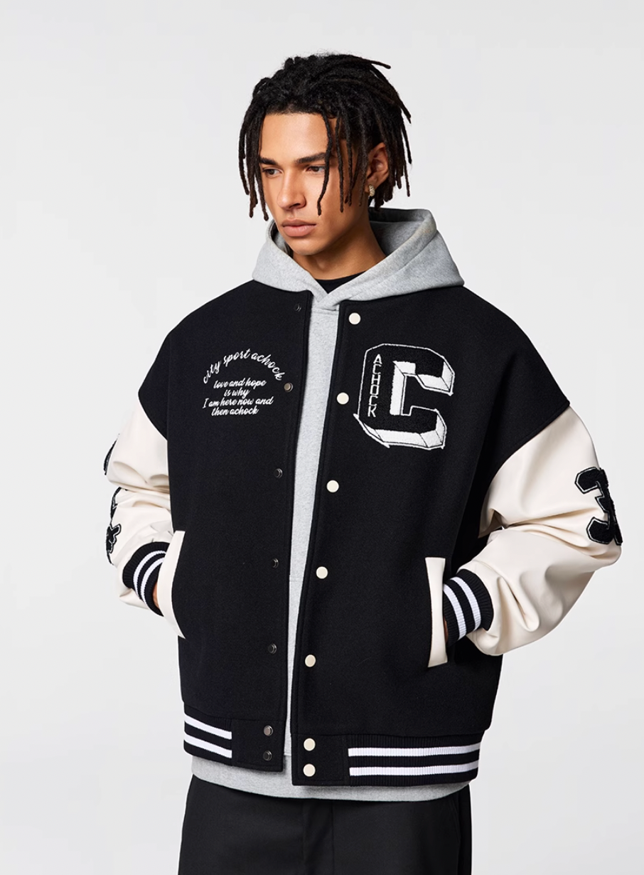Racer varsity jacket | Achock Basic Embroidery Varsity Jacket | Face 3 Face