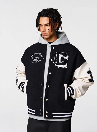 Racer varsity jacket | Achock Basic Embroidery Varsity Jacket | Face 3 Face