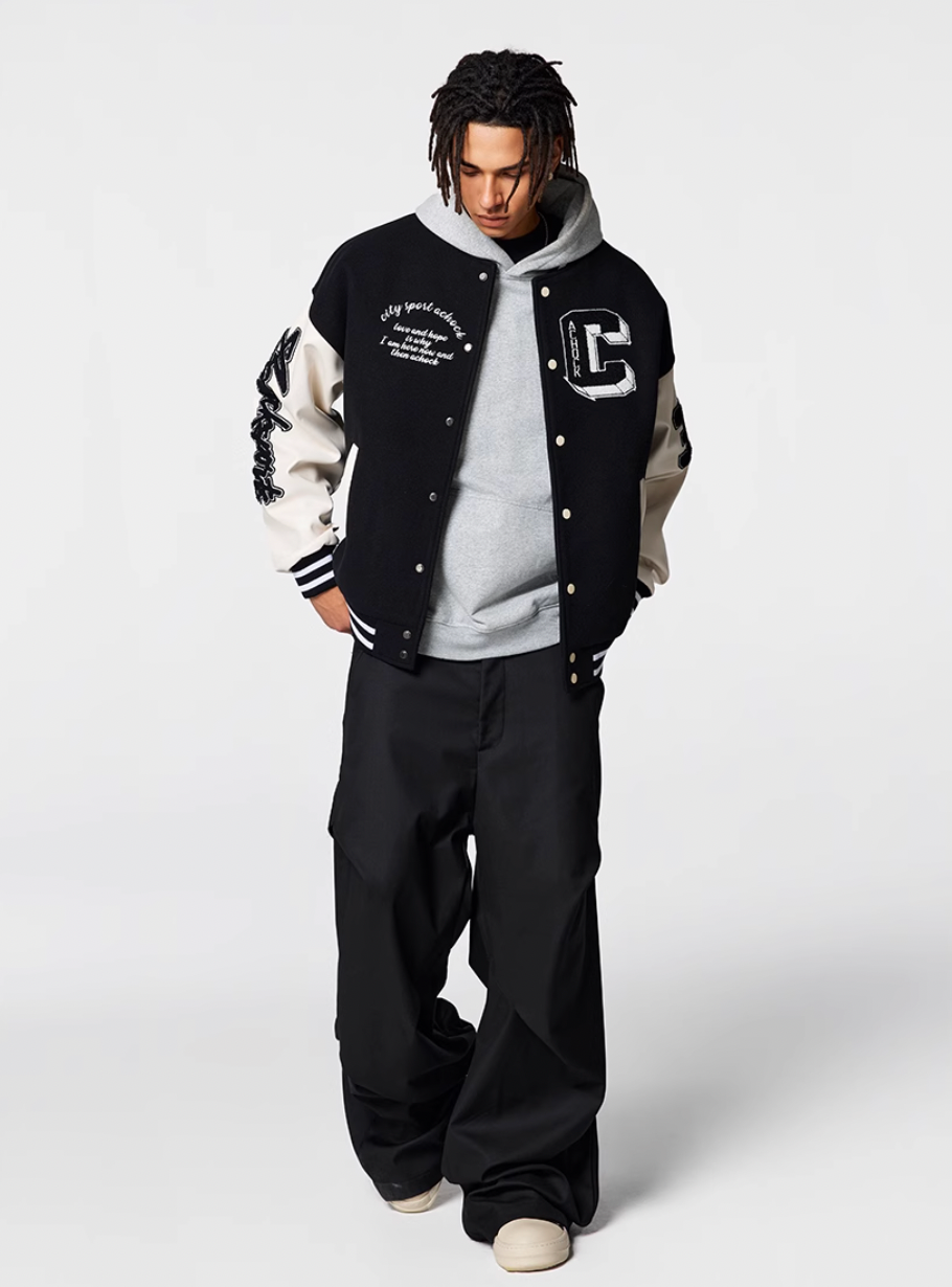 Racer varsity jacket | Achock Basic Embroidery Varsity Jacket | Face 3 Face