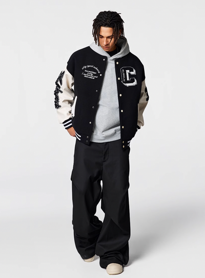 Racer varsity jacket | Achock Basic Embroidery Varsity Jacket | Face 3 Face