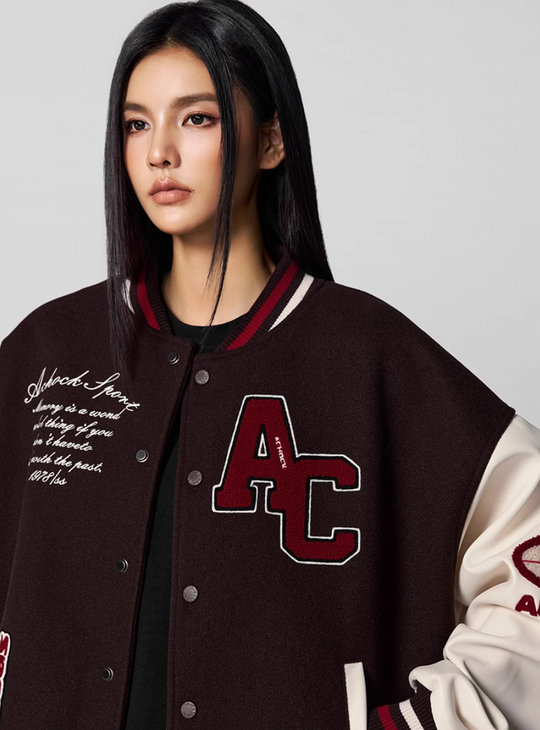 Achock Basic AC Logo Embroidery Varsity Jacket | Face 3 Face