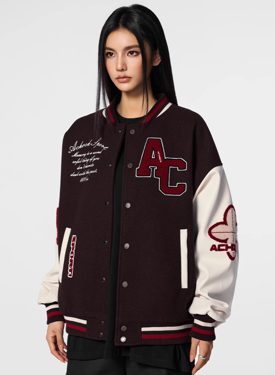 Achock Basic AC Logo Embroidery Varsity Jacket | Face 3 Face