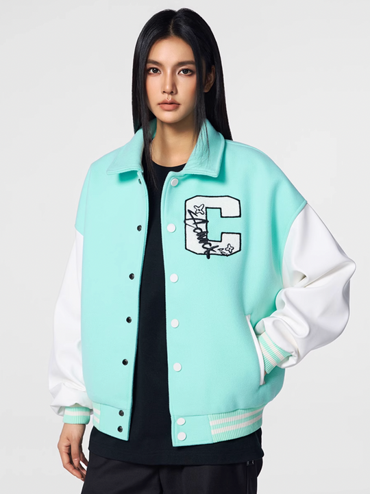 Achock Basic C Logo Color Blocking Varsity Jacket | Face 3 Face