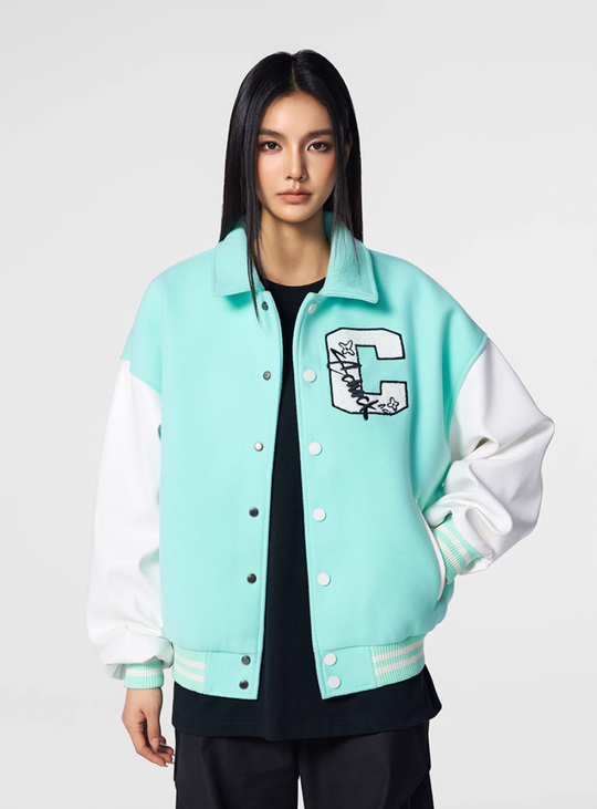 Achock Basic C Logo Color Blocking Varsity Jacket | Face 3 Face