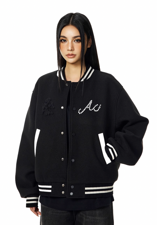 Racer varsity jacket | Achock Embroidery Pearl Logo Varsity Jacket | Face 3 Face