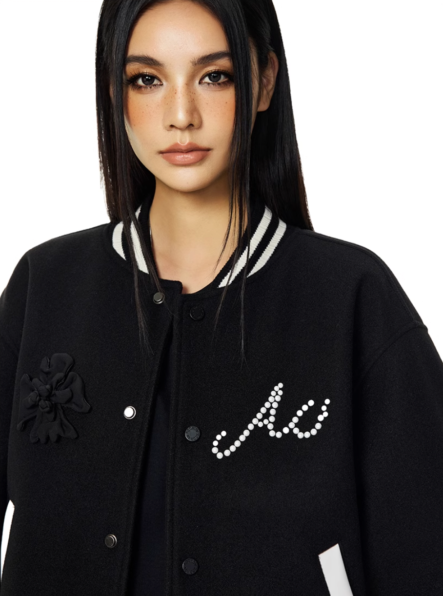 Racer varsity jacket | Achock Embroidery Pearl Logo Varsity Jacket | Face 3 Face