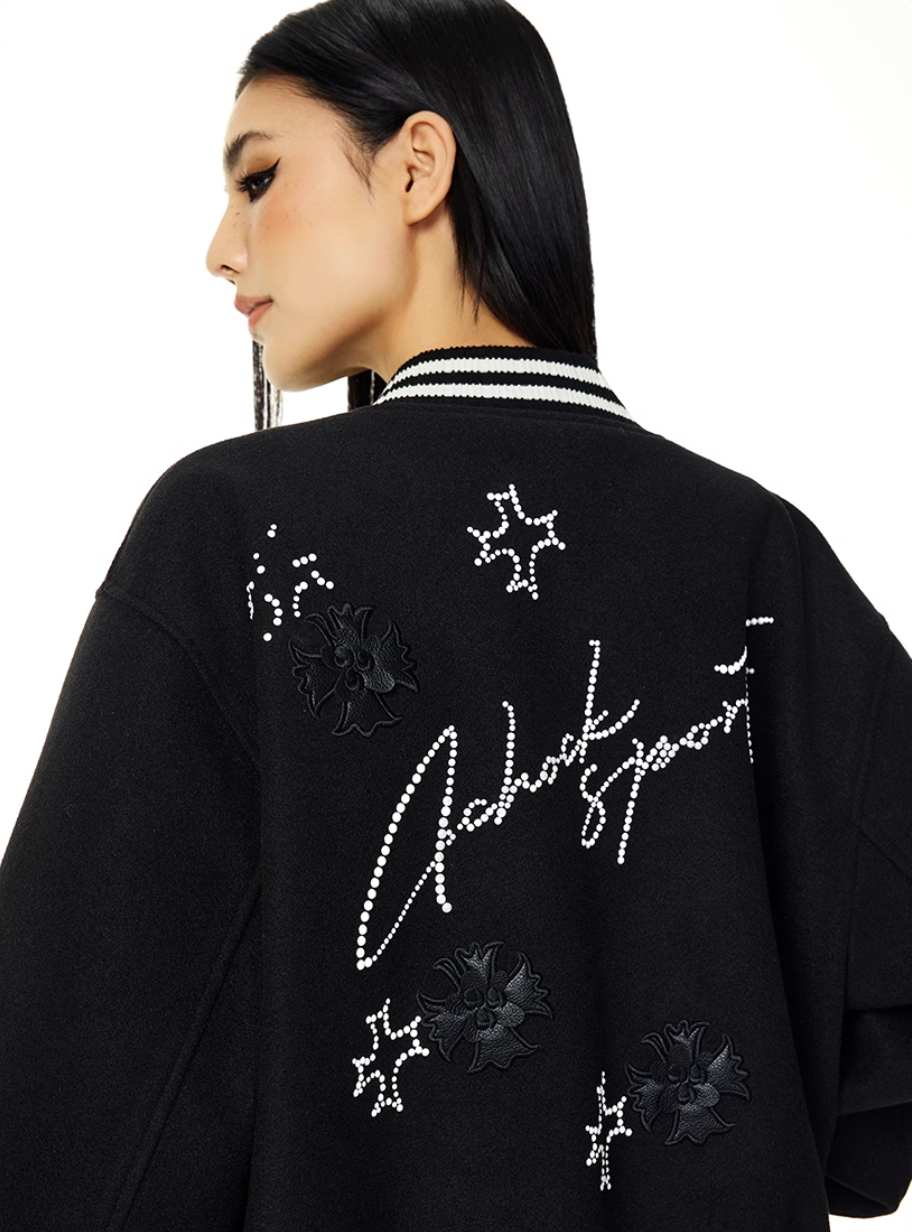 Racer varsity jacket | Achock Embroidery Pearl Logo Varsity Jacket | Face 3 Face