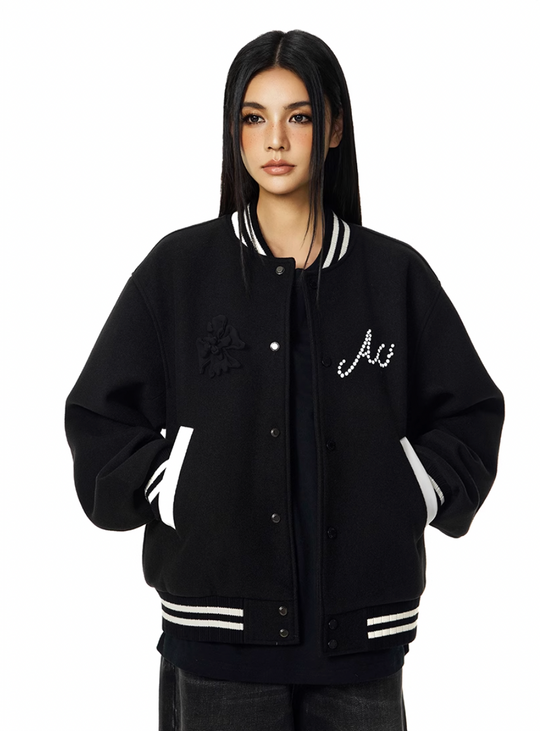 Racer varsity jacket | Achock Embroidery Pearl Logo Varsity Jacket | Face 3 Face