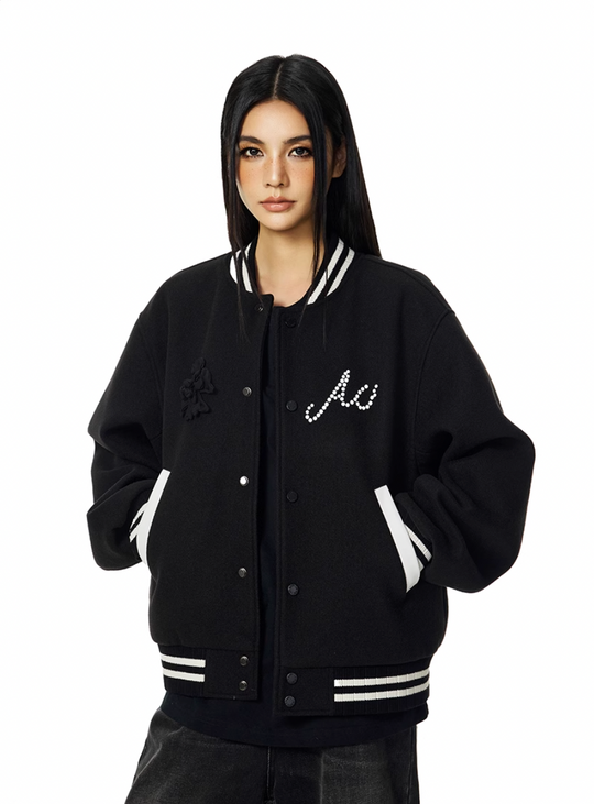 Racer varsity jacket | Achock Embroidery Pearl Logo Varsity Jacket | Face 3 Face