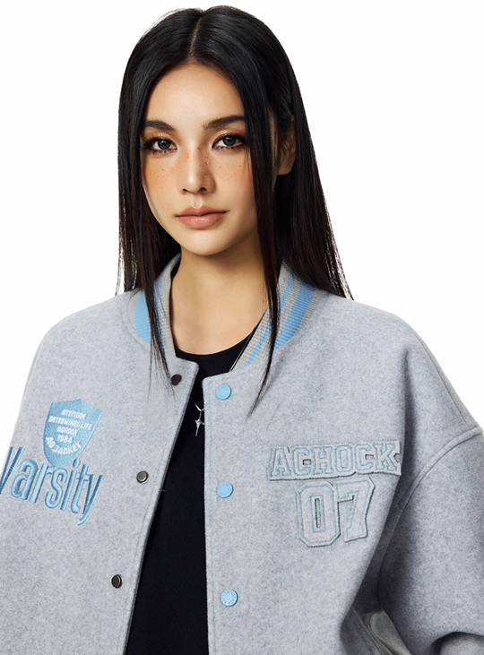 Racer varsity jacket | Achock College Embroidery Varsity Jacket | Face 3 Face