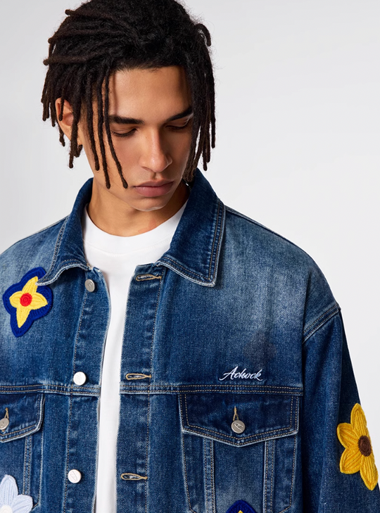 Achock Small Flowers Embroidered Denim Jacket | Face 3 Face