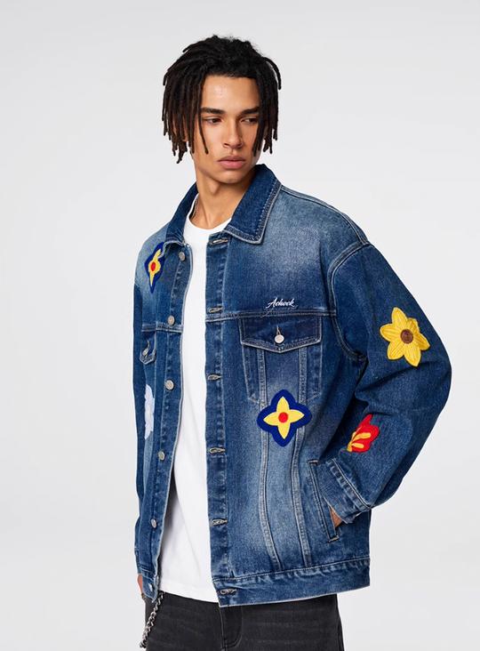 Achock Small Flowers Embroidered Denim Jacket | Face 3 Face