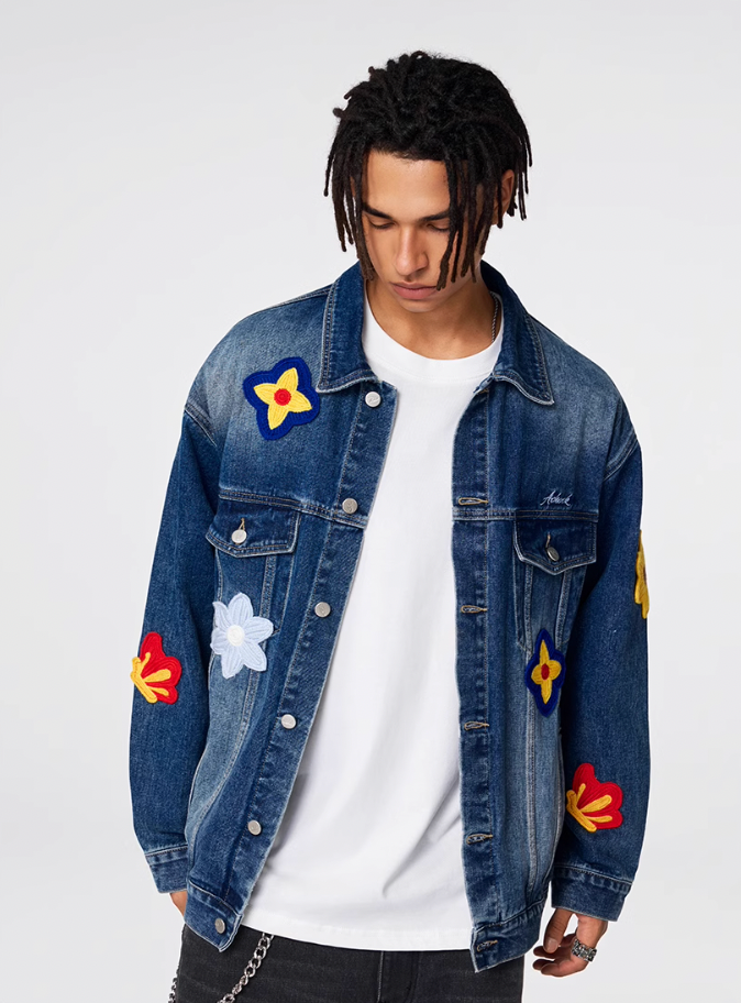 Achock Small Flowers Embroidered Denim Jacket | Face 3 Face
