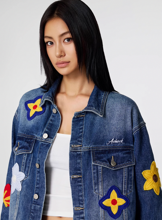 Achock Small Flowers Embroidered Denim Jacket | Face 3 Face
