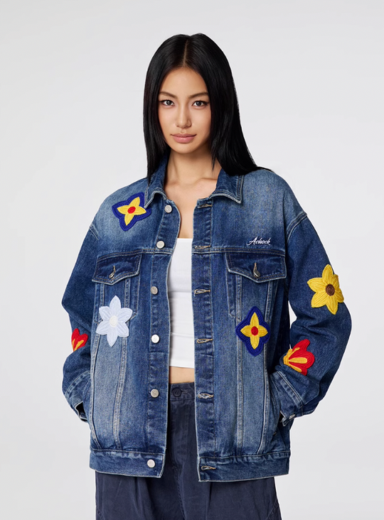 Achock Small Flowers Embroidered Denim Jacket | Face 3 Face