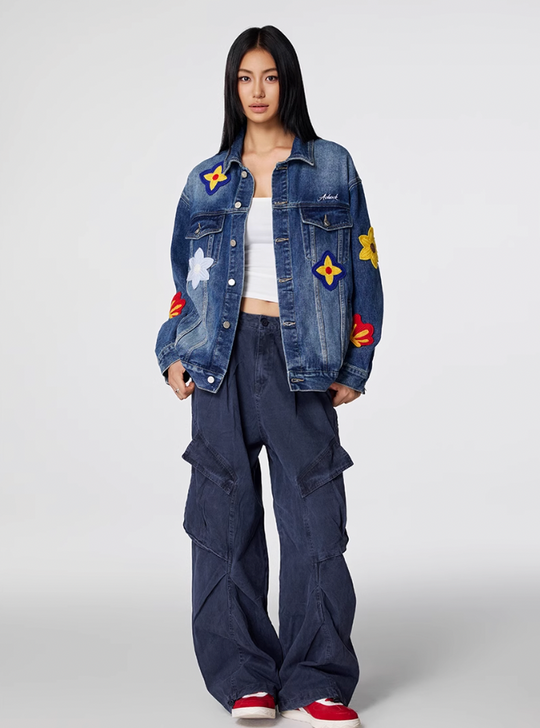 Achock Small Flowers Embroidered Denim Jacket | Face 3 Face