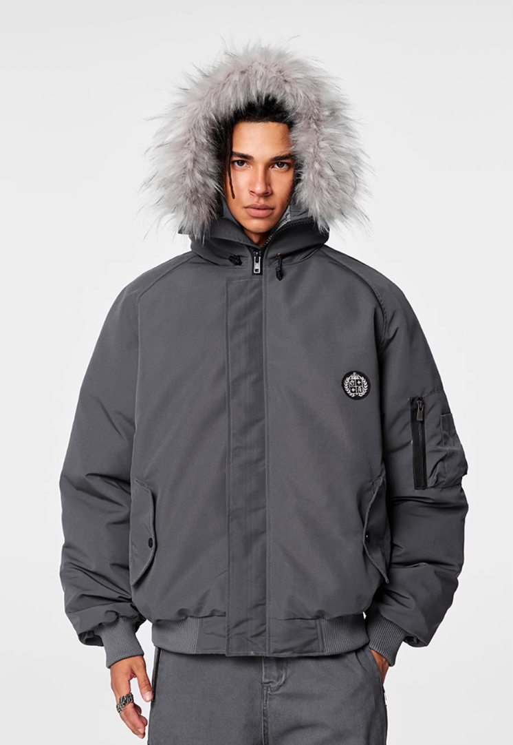 Bomber Jacket | Achock Faux Fur Hooded Bomber Jacket | Face 3 Face