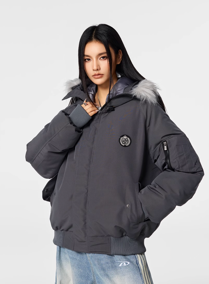 Bomber Jacket | Achock Faux Fur Hooded Bomber Jacket | Face 3 Face