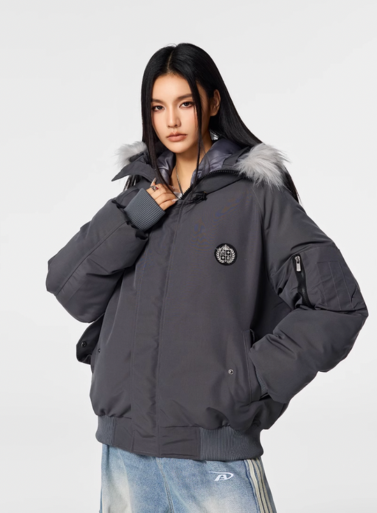 Bomber Jacket | Achock Faux Fur Hooded Bomber Jacket | Face 3 Face