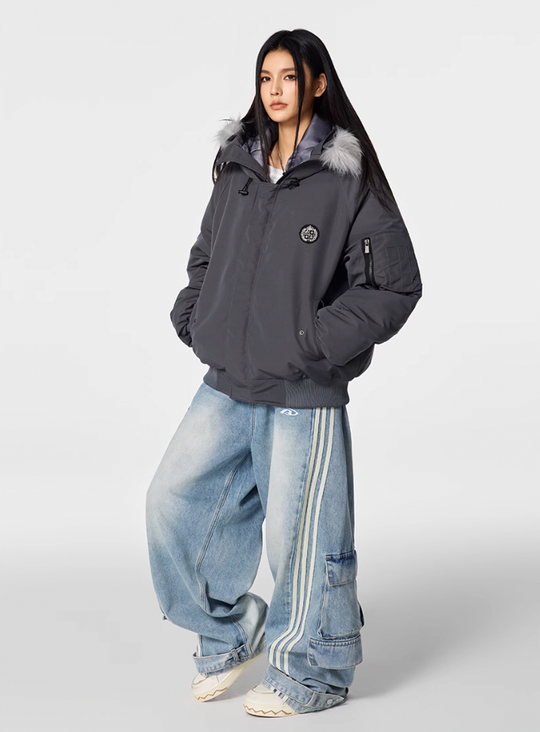 Bomber Jacket | Achock Faux Fur Hooded Bomber Jacket | Face 3 Face