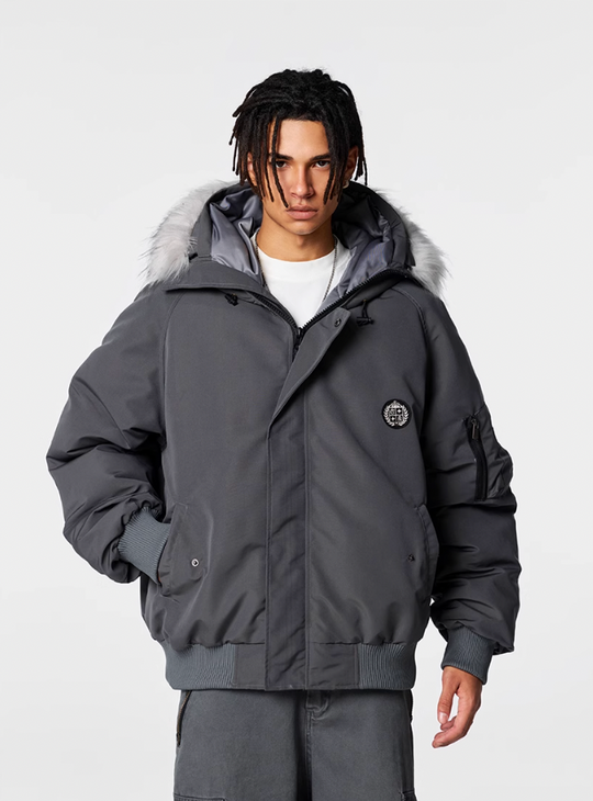 Bomber Jacket | Achock Faux Fur Hooded Bomber Jacket | Face 3 Face