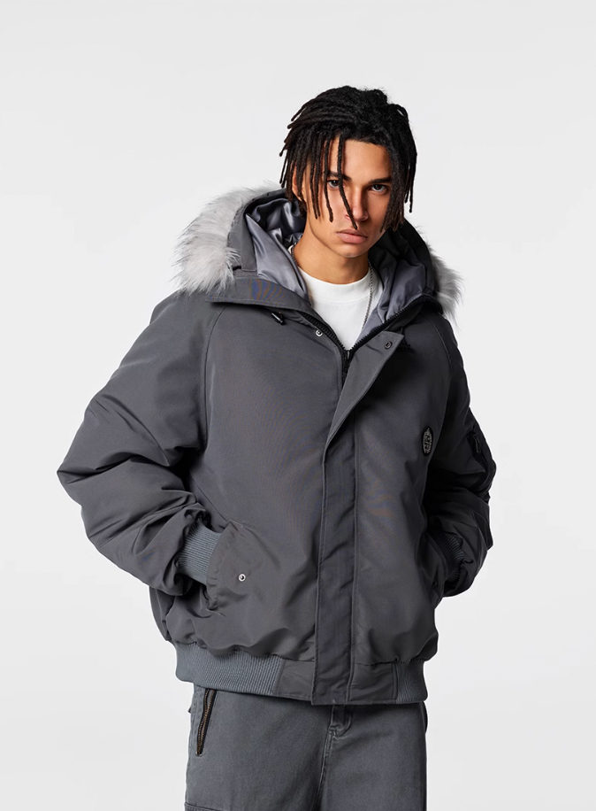 Bomber Jacket | Achock Faux Fur Hooded Bomber Jacket | Face 3 Face