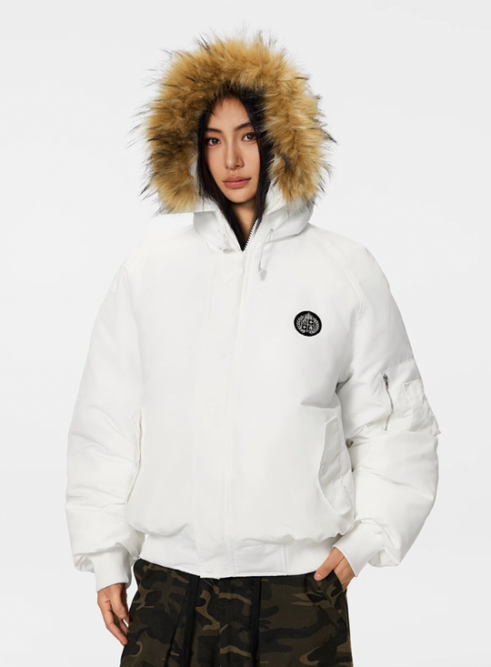 Bomber Jacket | Achock Faux Fur Hooded Bomber Jacket | Face 3 Face