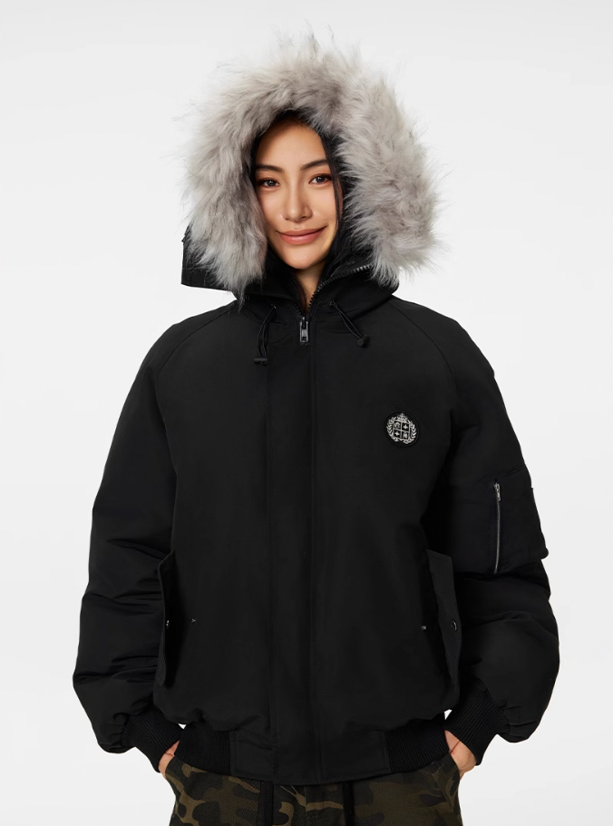 Bomber Jacket | Achock Faux Fur Hooded Bomber Jacket | Face 3 Face