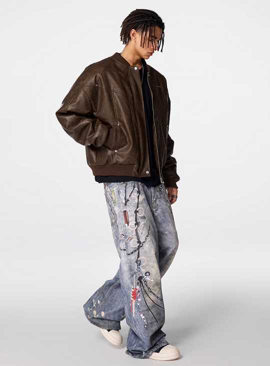 Bomber Jacket | Achock Brown PU Leather MA-1 Bomber Jacket | Face 3 Face