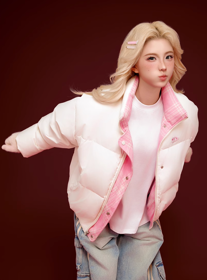 Achock Plaid Lining Reversible Down Jacket | Face 3 Face