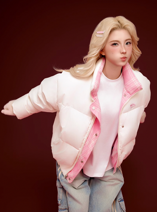 Achock Plaid Lining Reversible Down Jacket | Face 3 Face