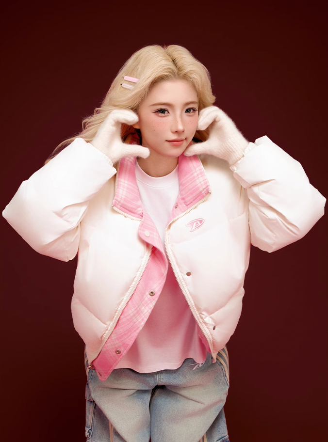 Achock Plaid Lining Reversible Down Jacket | Face 3 Face