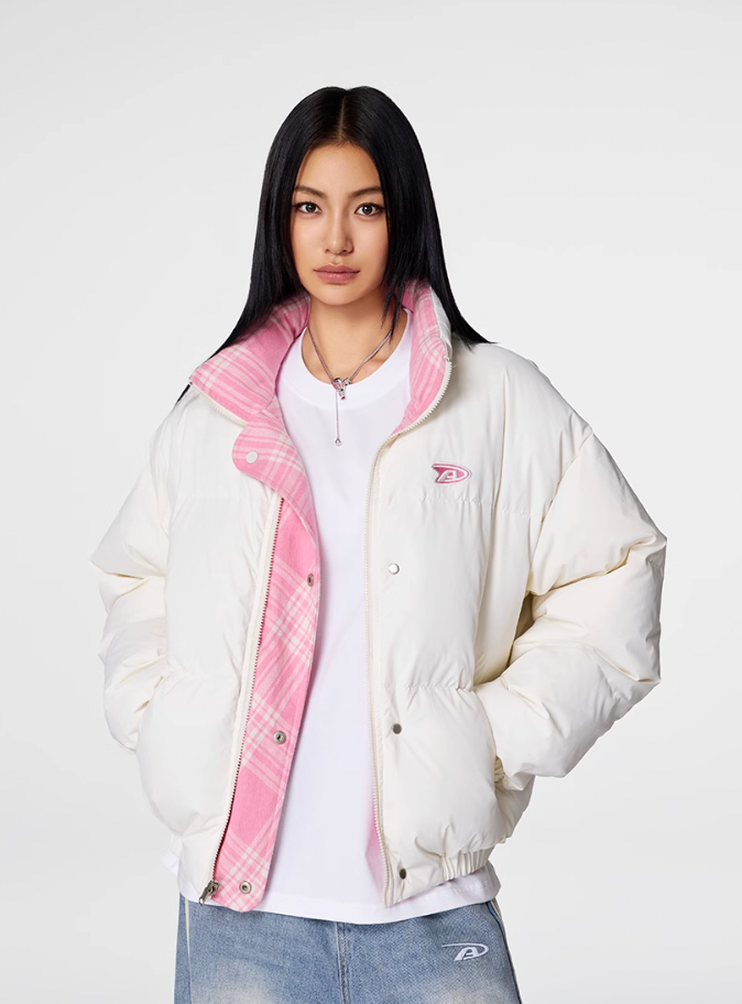 Achock Plaid Lining Reversible Down Jacket | Face 3 Face