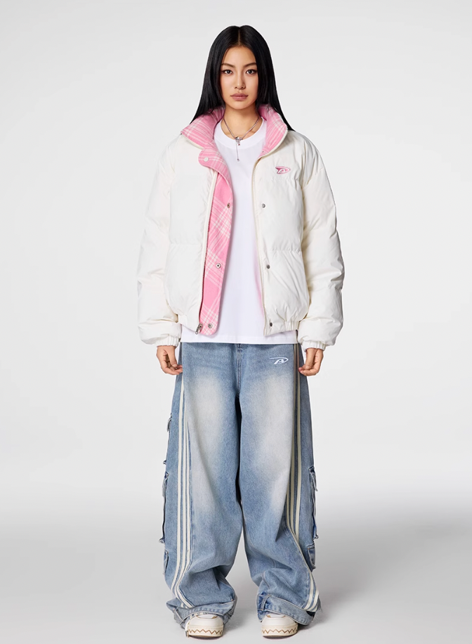 Achock Plaid Lining Reversible Down Jacket | Face 3 Face