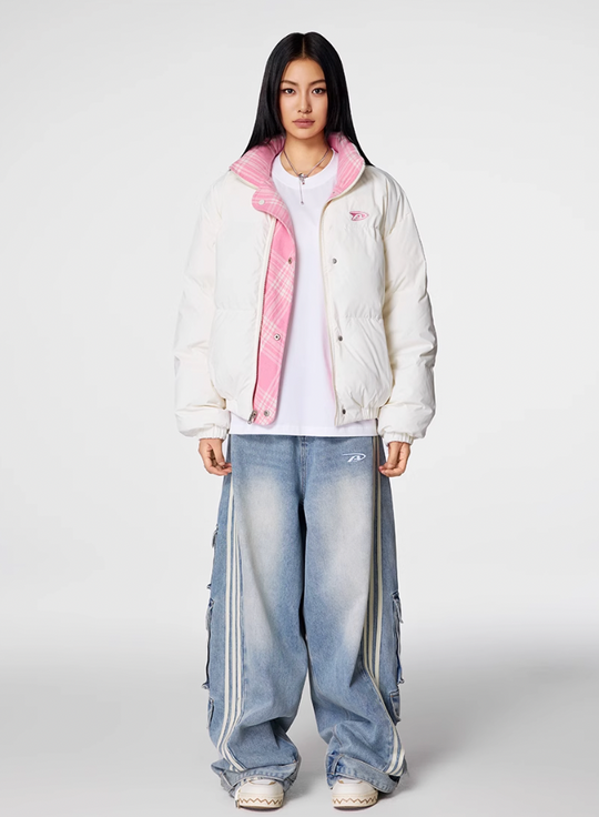 Achock Plaid Lining Reversible Down Jacket | Face 3 Face