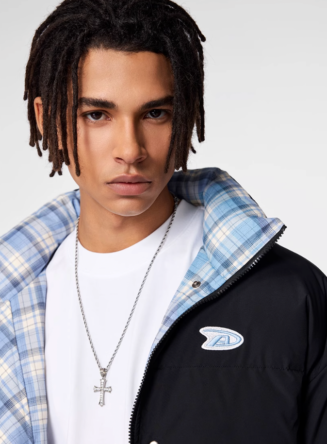 Achock Plaid Lining Reversible Down Jacket | Face 3 Face