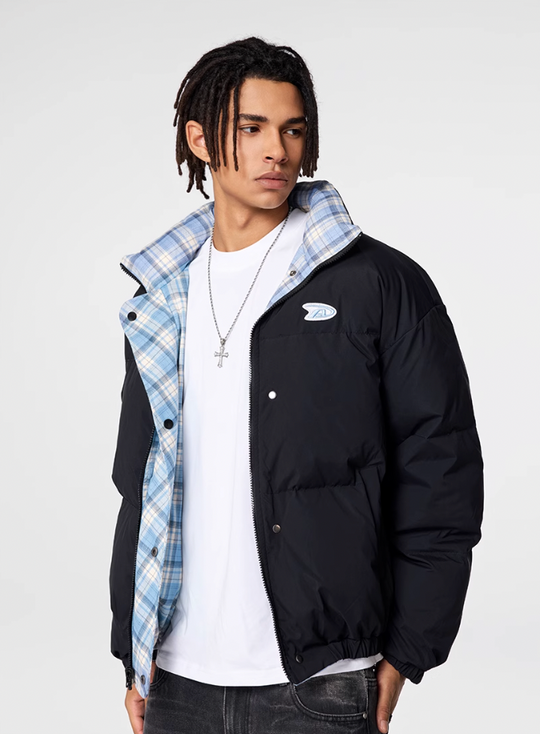 Achock Plaid Lining Reversible Down Jacket | Face 3 Face