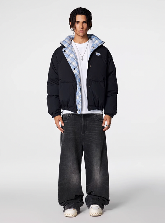 Achock Plaid Lining Reversible Down Jacket | Face 3 Face