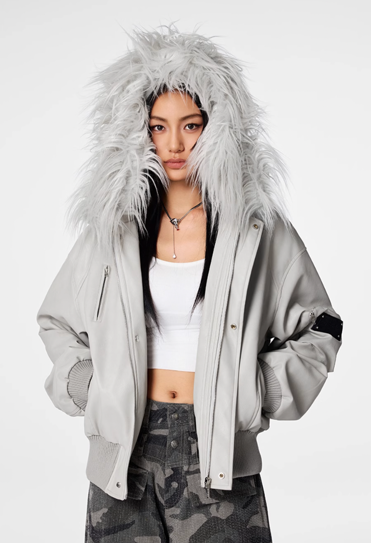 Bomber Jacket | Achock Fur Hooded Leather Bomber Jacket | Face 3 Face