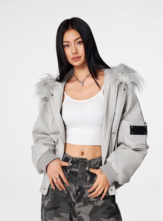Bomber Jacket | Achock Fur Hooded Leather Bomber Jacket | Face 3 Face
