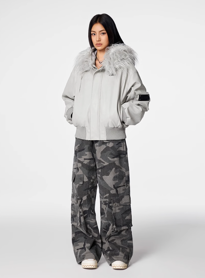 Bomber Jacket | Achock Fur Hooded Leather Bomber Jacket | Face 3 Face