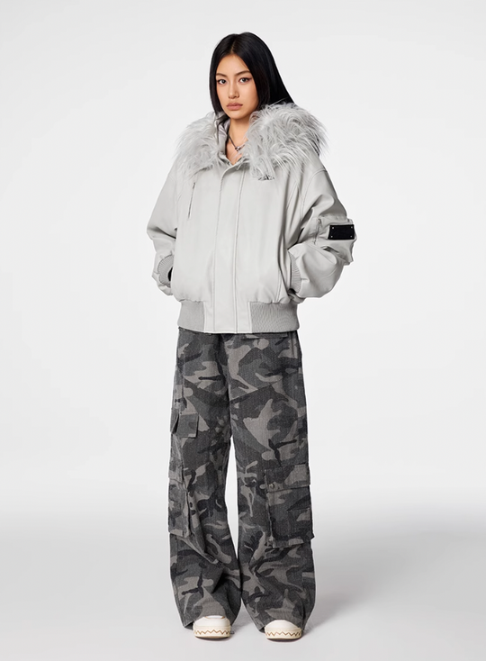 Bomber Jacket | Achock Fur Hooded Leather Bomber Jacket | Face 3 Face