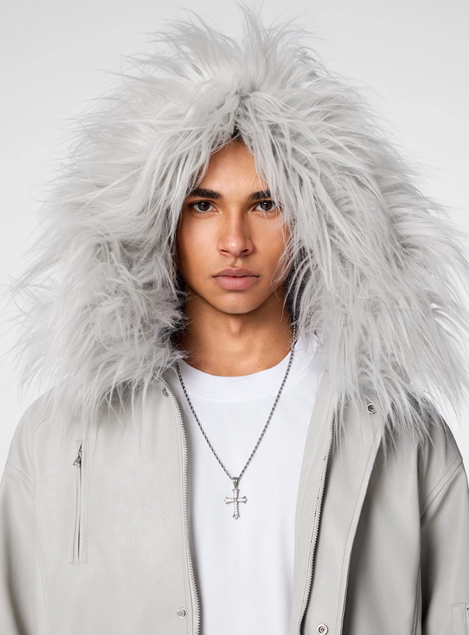 Bomber Jacket | Achock Fur Hooded Leather Bomber Jacket | Face 3 Face