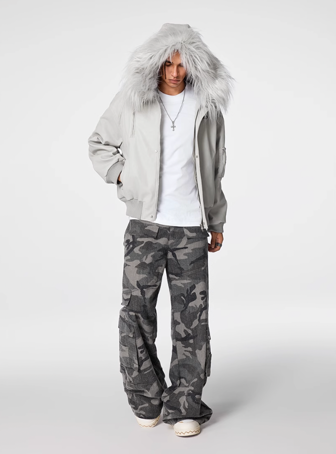 Bomber Jacket | Achock Fur Hooded Leather Bomber Jacket | Face 3 Face