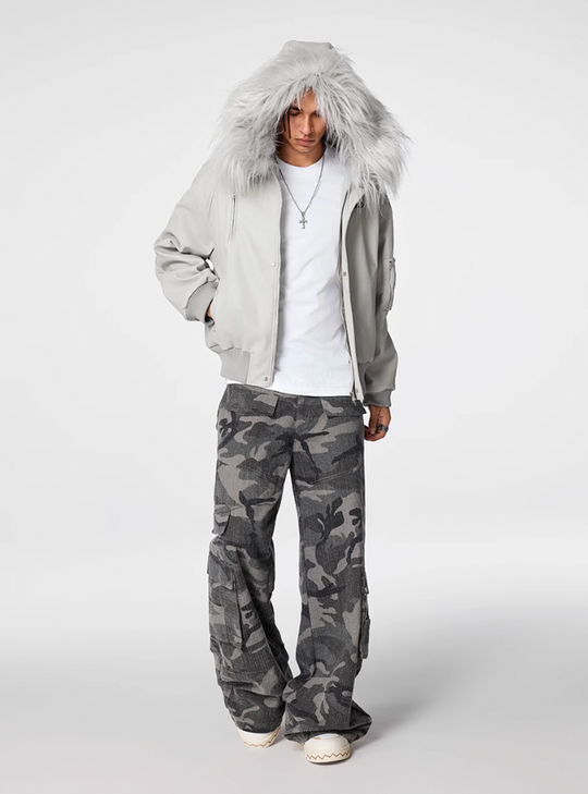 Bomber Jacket | Achock Fur Hooded Leather Bomber Jacket | Face 3 Face