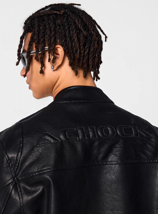 Achock 3D Logo Leather Motorcycle Jacket | Face 3 Face