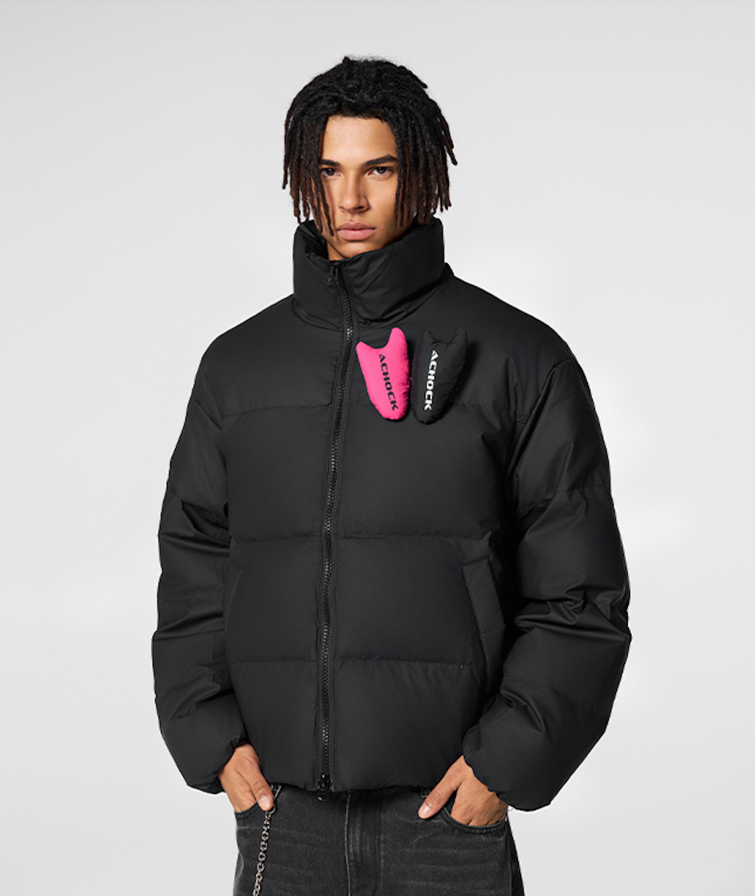 Achock PU Leather Velcro Down Jacket | Face 3 Face