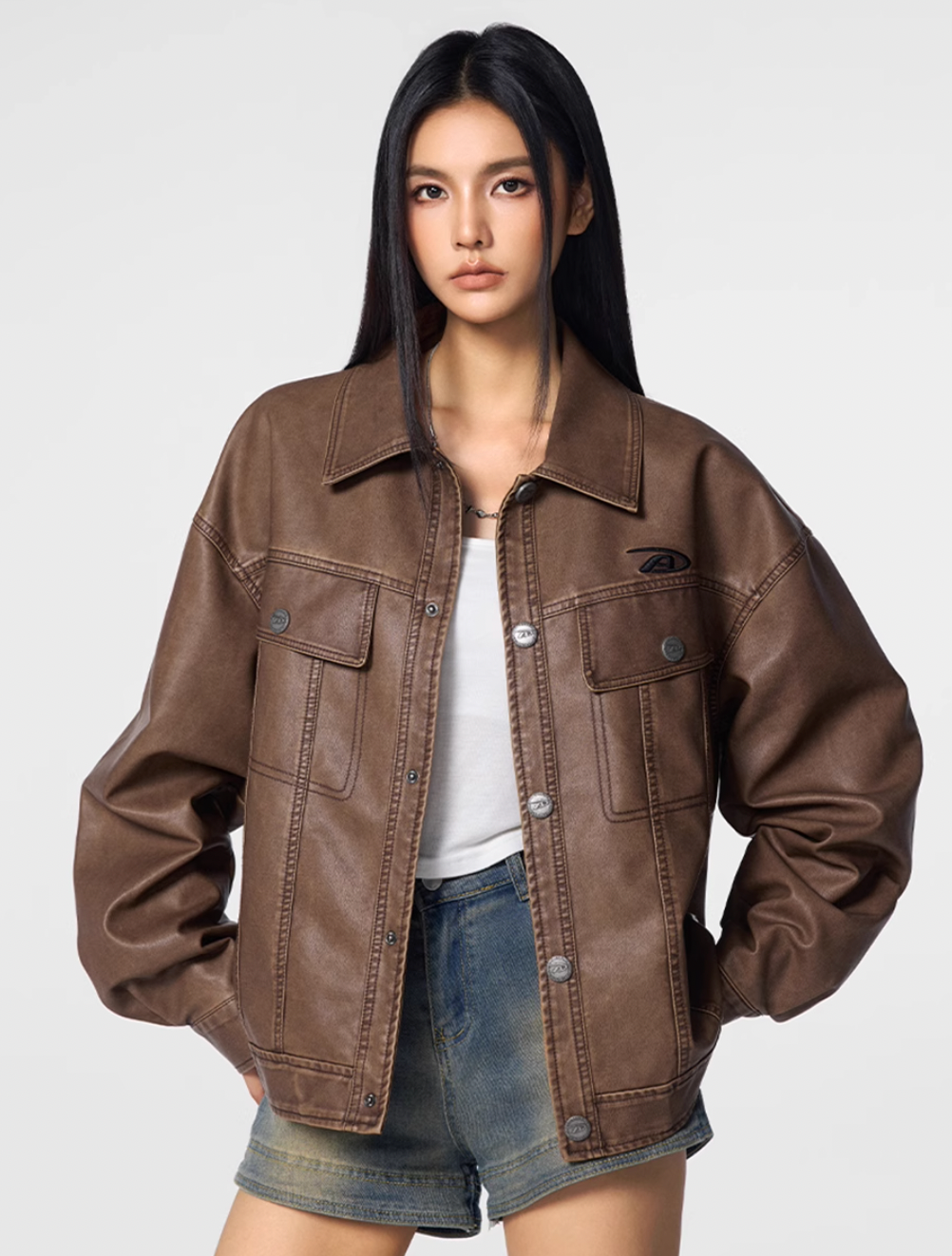 Achock Washed Leather Denim Jacket | Face 3 Face