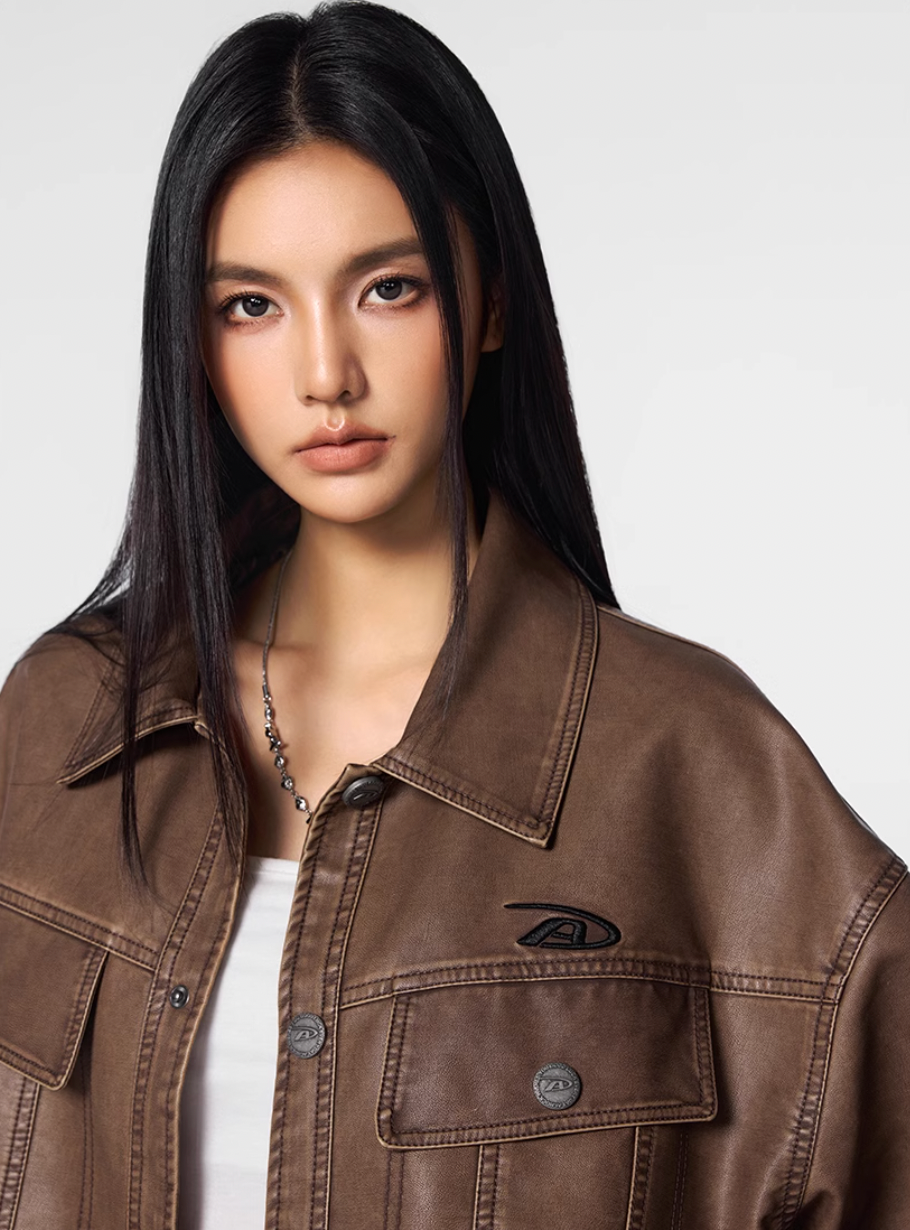 Achock Washed Leather Denim Jacket | Face 3 Face